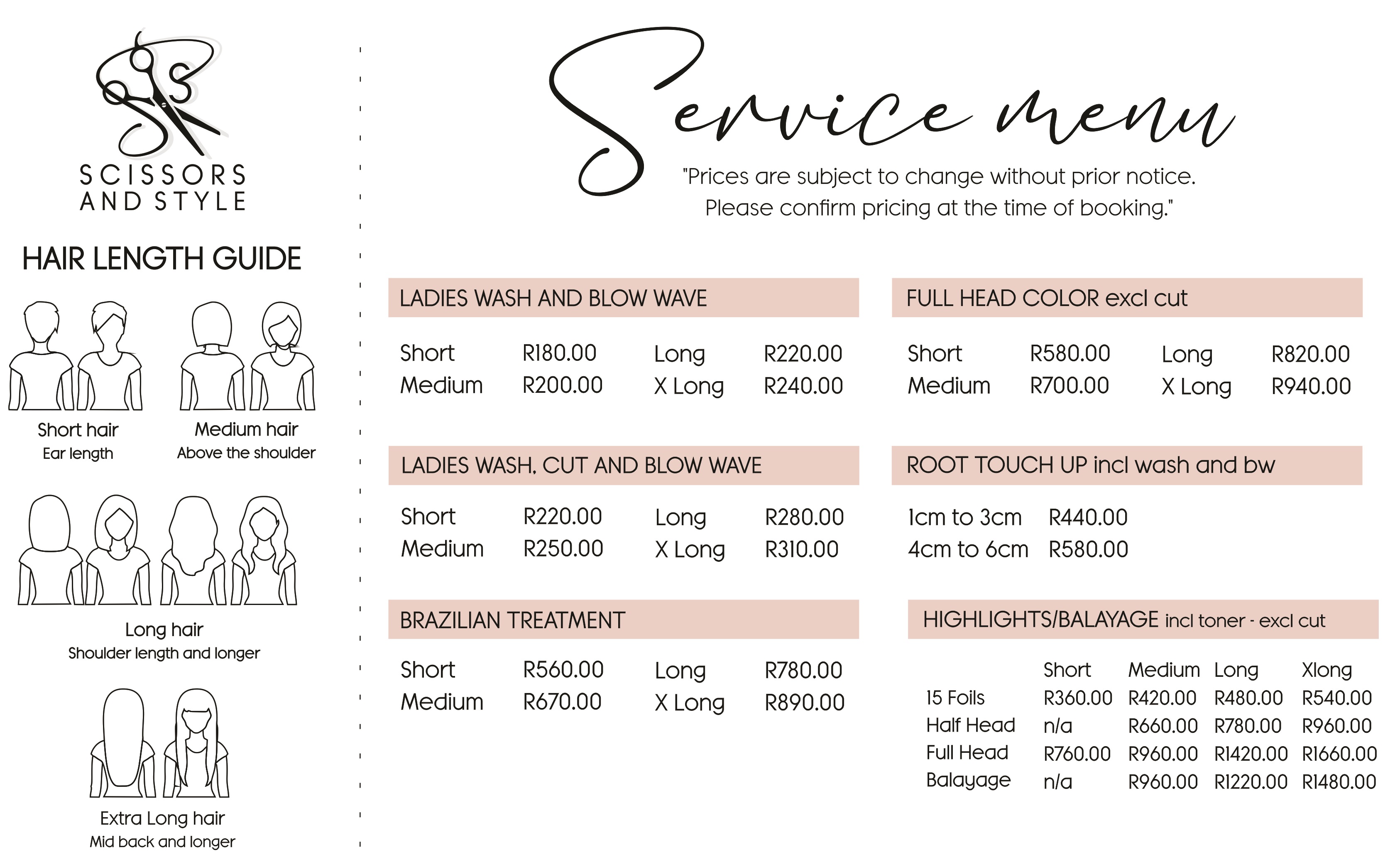Our Service Menu